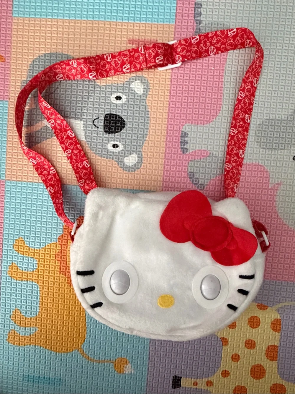 Hello Kitty White Plush Crossbody with Red Bow Accent